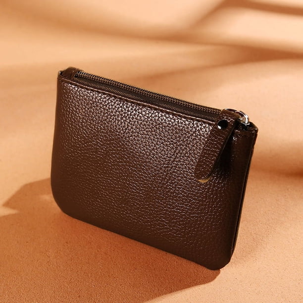 Monedero para mujer, monedero con cremallera y estampado de lichi, color liso, de piel sintética suave, tarjetero
