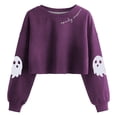 thumbnail image 4 of Halloween Sweatshirt for Women Hoodless Sweatshirt with Witch Pattern for Autumn and Wear Long Sleeve Pullover Top for Daily and Purple XL, 4 of 4