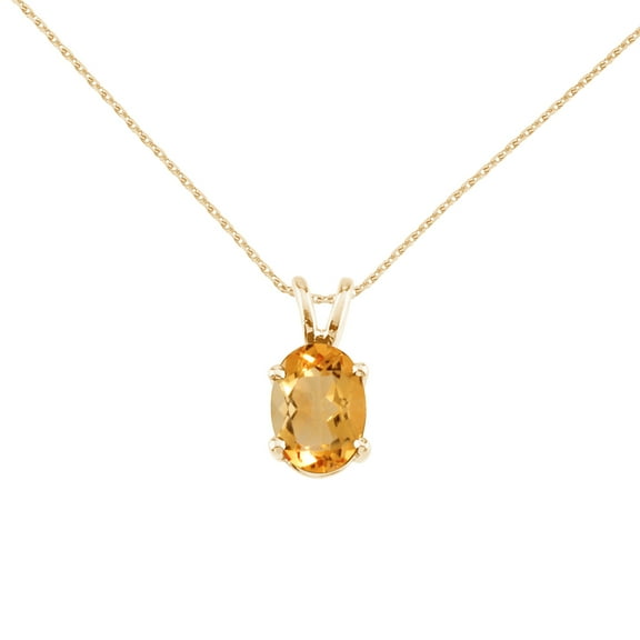 14k Yellow Gold Oval Citrine Pendant with 18" Chain