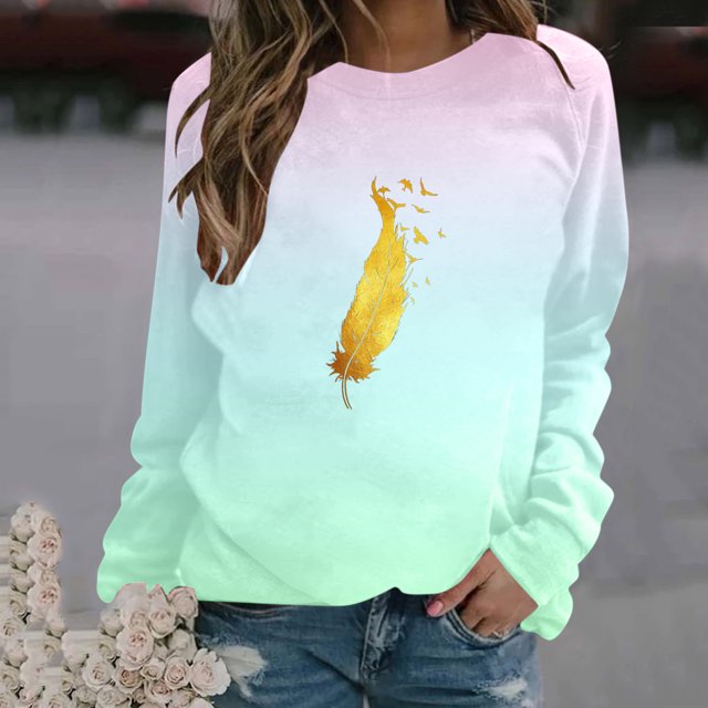 50 % de Rabais Liquidation Chandail en Molleton Surdimensionné pour Femmes 2023 Mode Décontractée Manches Longues Col Rond Imprimé Chandail en Molleton Blouse