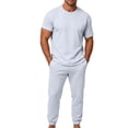 thumbnail image 5 of Matching Travel Outfit Short Sleeve Loose Pants Set Summer Loose Breathable Casual Daily Round Collar Suit Light Blue M, 5 of 5