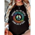 thumbnail image 1 of Regular Size Peace Sign Print T-shirt, Casual Short Sleeve Crew Neck Top For Spring & Summer, Women's Regular Size Clothing, 1 of 6