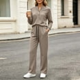 thumbnail image 2 of vdgthytj Tracksuits Women 2 Piece Set Long Sleeve V-Neck Button Tops Drawstring Straight Leg Pants Fall Loungewear Outfits(Large,Khaki), 2 of 7