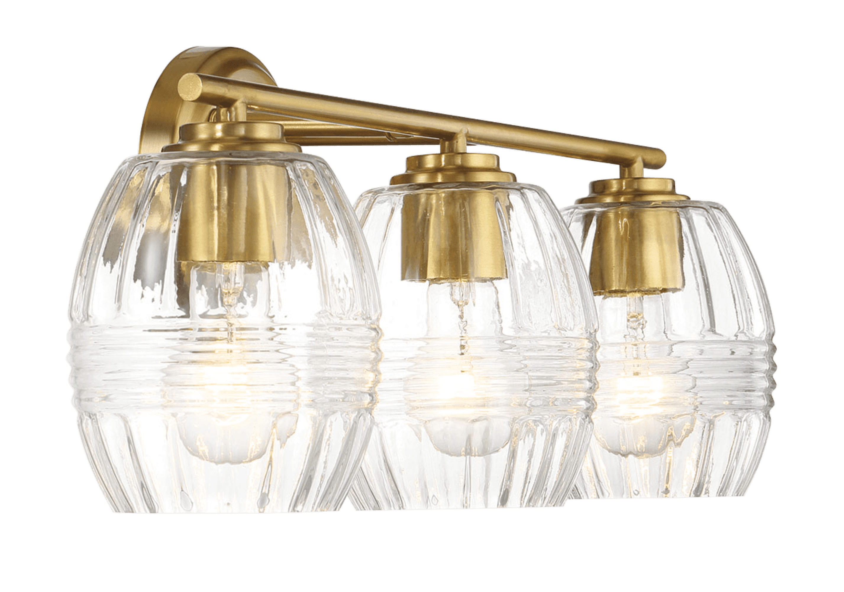Noaman Luster Three Lights Vanity Wall Lamp - Satin Brass, 22.2in Wide, Clear Glass Bathroom Mirror Light Fixture, Gold Finish for Elegant Illumination