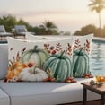 thumbnail image 4 of Orange Green Pumpkins Fall Outdoor Waterproof Pillow Covers, Thanksgiving Floral Botanical Rustic Decorative Rectangle Throw Pillowcase Sofa Cushion Sham for Patio/Couch/Chair, 20"x12" 2 Pack, 4 of 8