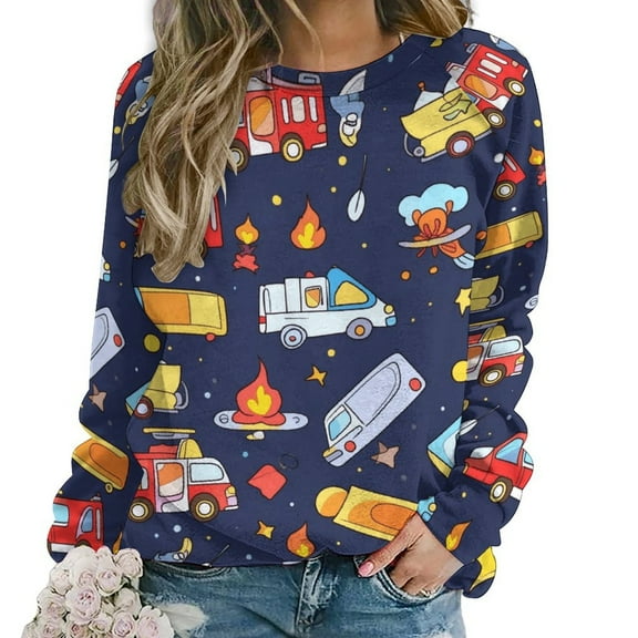 Sweatshirt For Womens Crewneck Fire Engine Car Truck Hoodies Teen Girls Cute