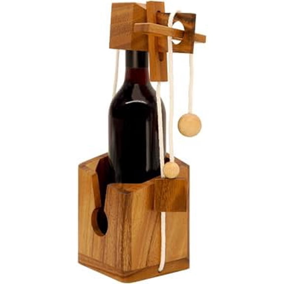 Bottle Puzzle - Challenging 3D Wooden Bottle Holder and Bottle Lock Puzzle Games for Adults. Functional Bottle Storage, Ideal Bottle Lover Gifts, Fun Gifts, Game Night and Rustic Room Decor