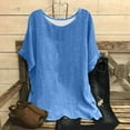 thumbnail image 2 of Summer Lightweight Cozy Shirt for Women Solid Vintage Short Sleeve Blouses Flowy Hide Belly Pullover Tops for Leggings, 2 of 3