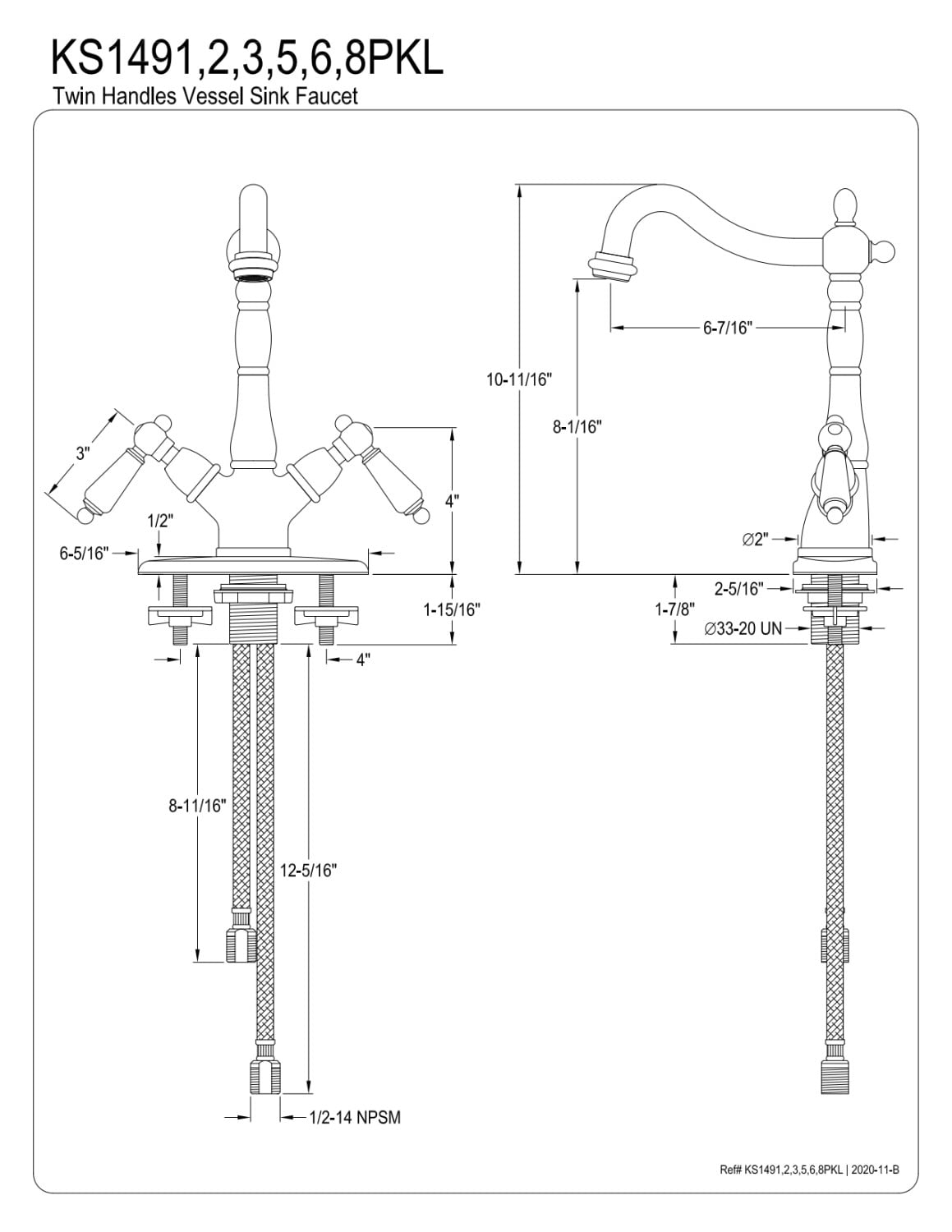 Kingston Brass KS1491PKL Duchess Vessel Household Faucet, Polished Chrome