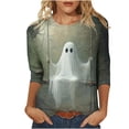 thumbnail image 2 of Ynynloco Womens Fall Shirts Halloween V Neck 3/4 Length Sleeve Pullover T-Shirts Thanksgiving Graphic Tee Tops, 2 of 5