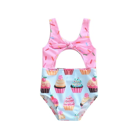 

Toddler Kids Girls One-piece Summer Swimsuits Print Sleeveless V-neck Cutout Bathing Suit Beachwear Swimwear 1-6 Years