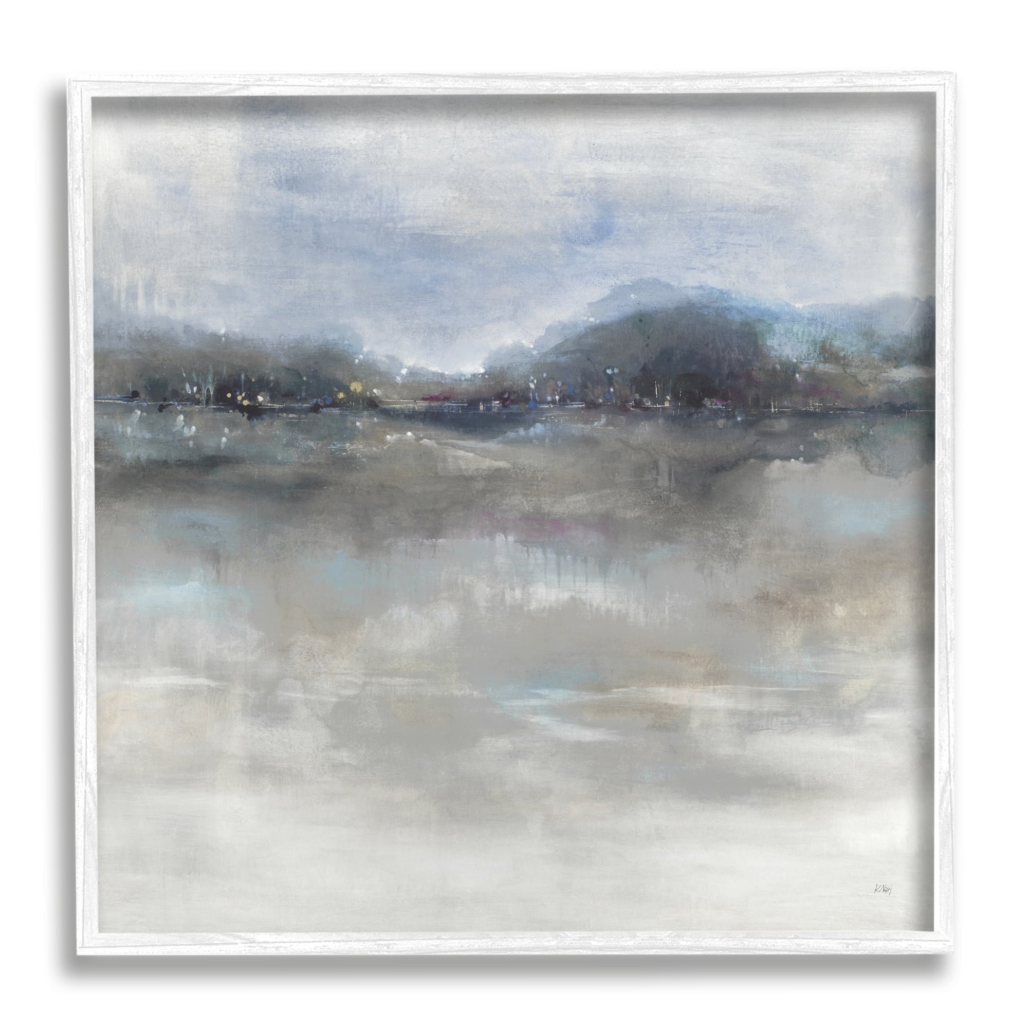 Stupell Industries Quiet Distant Landscape Misty Water Reflection Painting White Framed Art Print Wall Art, Design by K. Nari