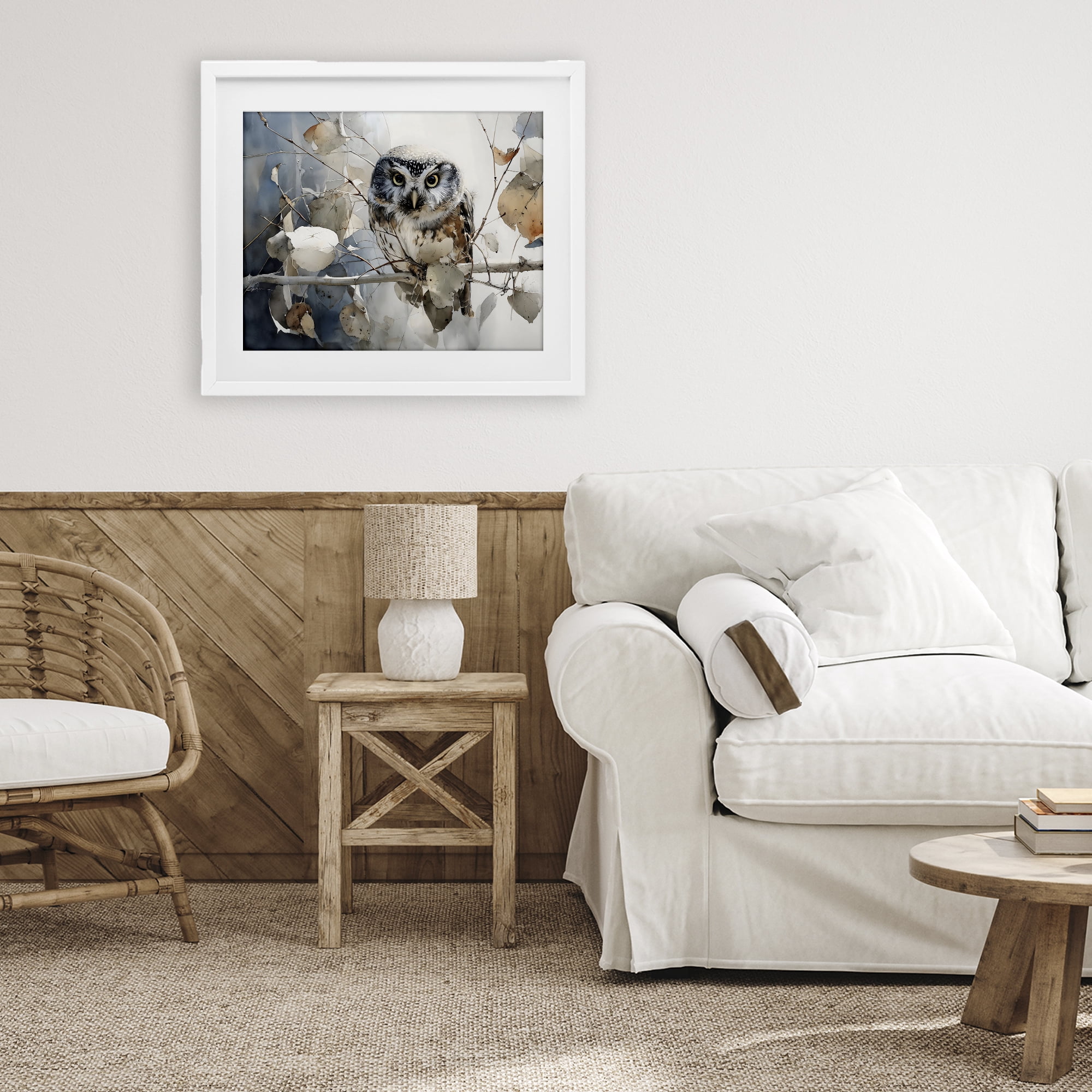 Stupell Industries Hoot Owl on Autumn Branch White Framed Print Under Glass, design by Franklyn Gregory