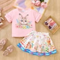 thumbnail image 6 of Laipiong Easter Bunny Floral Print Girls Two Piece Outfits With Bow Shorts And Lace Trim Top For Fashion Light Pink 1-2, 6 of 9