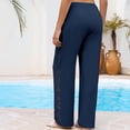 thumbnail image 5 of ManxiVoo Women's Crochet Panel Linen Pants – Elastic Waist High Waisted Wide Leg Casual Summer Beach Trousers, 5 of 8