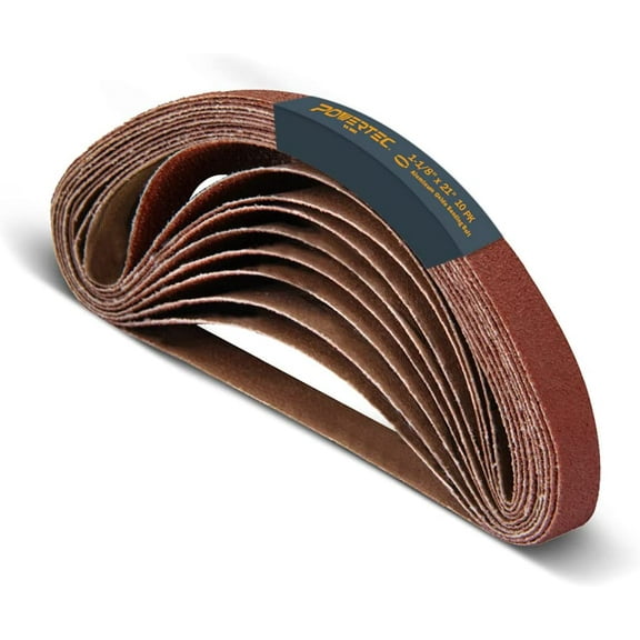 POWERTEC 10PK 1-1/8 x 21 Inch Sanding Belts for Makita 9031 Belt Sander, 80 Grit Aluminum Oxide Belt Sander Sanding Belt for Wood & Paint Sanding, Metal Polishing (412108)