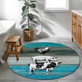 thumbnail image 4 of 4ft Washable Round Rug, Farm Animal Non-Slip Circle Area Rug for Living Room Bedroom, Chicken Pig Cow Farmhouse Blue Wood Grain Indoor Floor Mat for Home Decor, 4 of 9