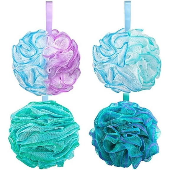 Large 75g Loofah Sponge, Body Scrubber, Bath Shower Loofah Sponge, Loofah for Women, Men | Exfoliating Sponge Shower Poufl Balls - Set of 4