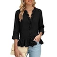 thumbnail image 5 of Womens Tops V Neck Long Sleeve Blouse Women‘s Ruffled Top Collar Blouses Cotton V Neck Work Business Outfits, 5 of 6