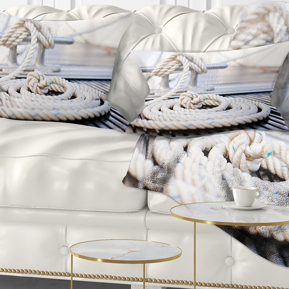 Designart White Nautical Mooring Rope - Modern Landscape Printed Throw Pillow - 12x20