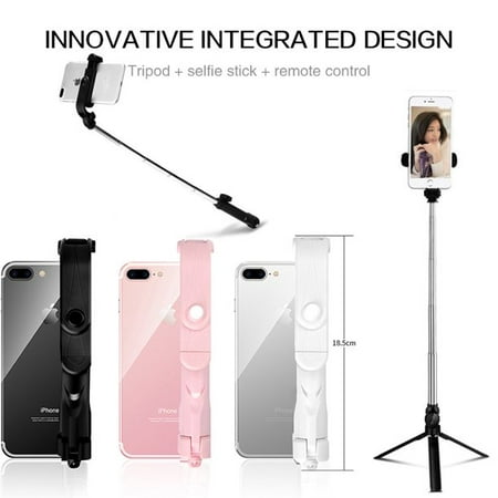 Image of POINTERTECK Selfie Stick Tripod Desktop Stand For iPhone Samsung Smartphones Wireless Bluetooth Remote White