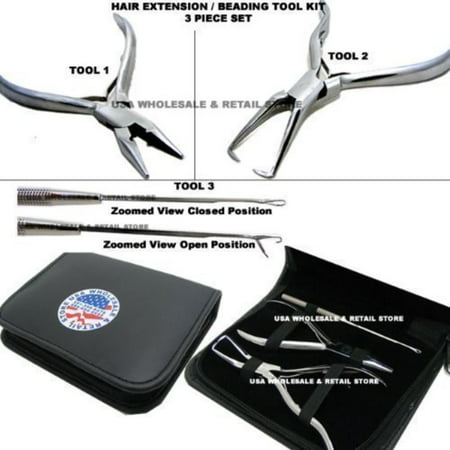 USA W&R Brand SILVER Micro Ring Hair Extension & Beading Tool Kit Plier Set (3 piece Set + Free Case), Made for Professional Use from Superior Quality High.., By (Best Quality Tool Brand)