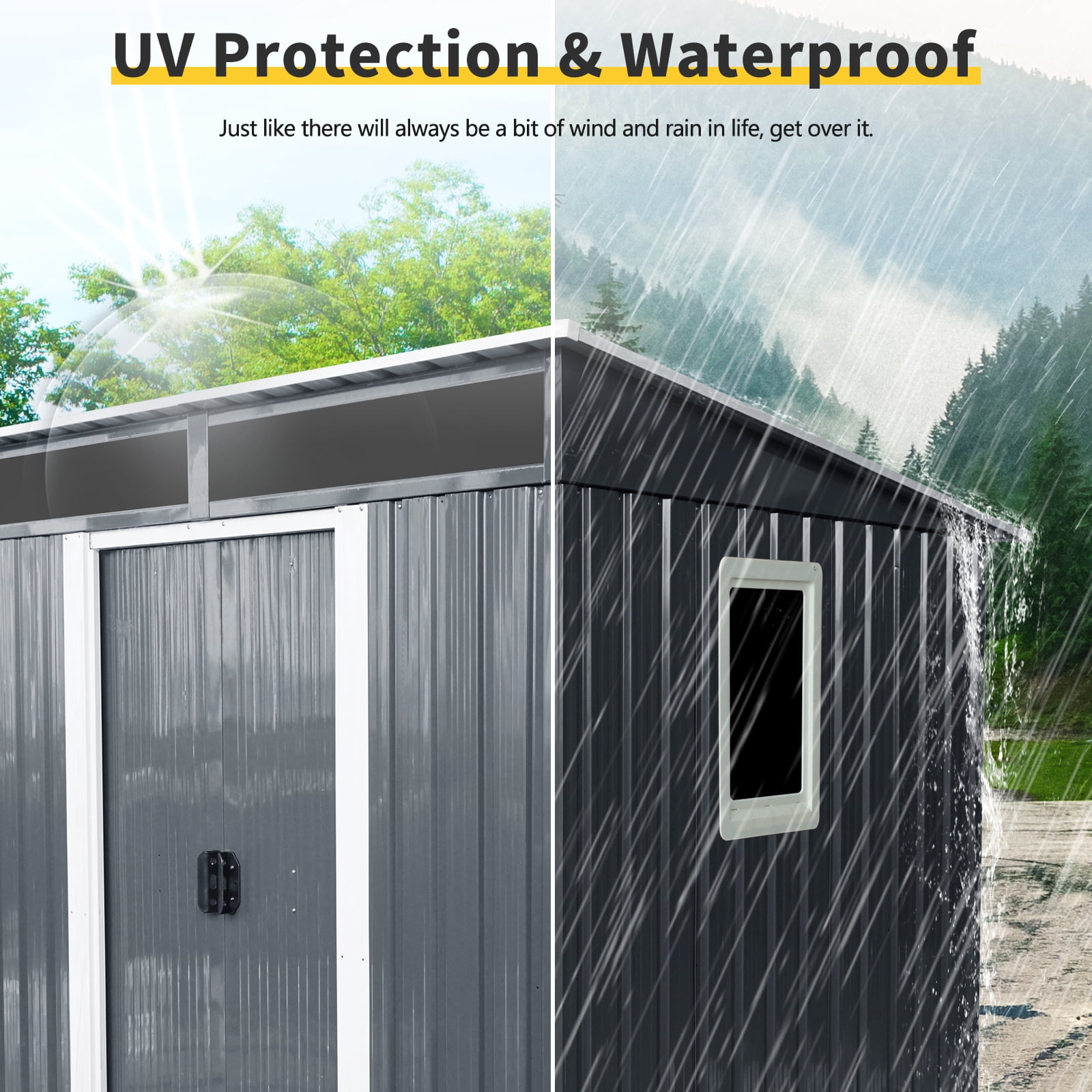 Olurrisa 6ft x 5ft Outdoor Metal Storage Shed with Window and Transparent plate for Garden, Lawn (Black and White)