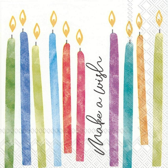Boston International IHR 20-Count 3-Ply Cocktail Beverage Paper Napkins, 5 x 5-Inches, Birthday Wish