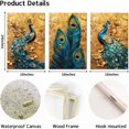 thumbnail image 2 of Hieng Peacock Canvas Wall Art 3 Panels Gold Feather Bird Pictures Blue Animal Print Modern Artwork Home Living Room Decor(only canvas), 2 of 6