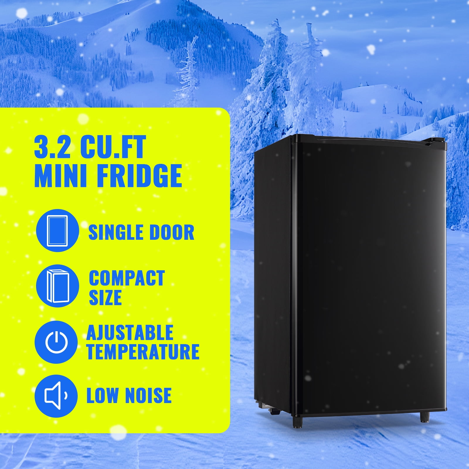 Tacool Single Door Mini Fridge with Freezer Apartment Size Refrigerator 3.2Cu.ft Energy Saving, Black, New