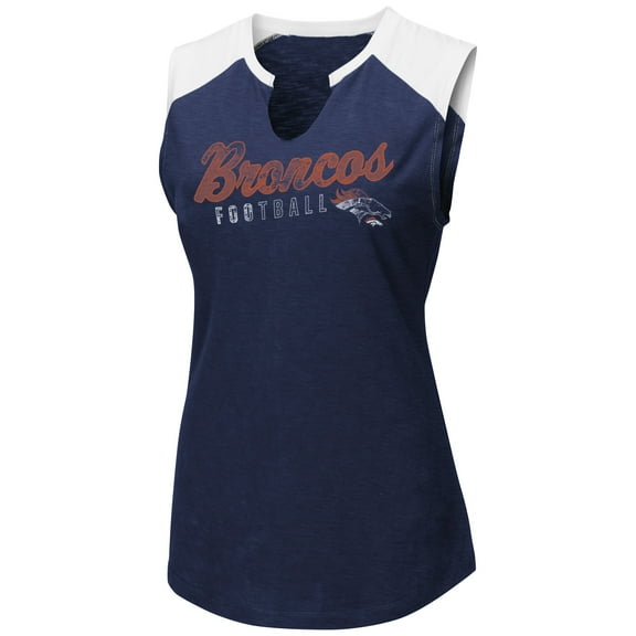 Women's Majestic Navy/White Denver Broncos V-Notch Muscle Tank Top