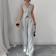 thumbnail image 6 of Laqbezok Women's 2-Piece Elegant Vest and Wide Leg Pants Set, Casual V-Neck Button Down Waistcoat and Trousers Outfit, Modern Business Casual Suit with Pockets, 6 of 6