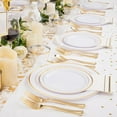 thumbnail image 3 of 176 Pieces Gold Dinnerware Disposable - White and Gold Plastic Plates Includes 50 Plates, 25 Plastic Silverware, 25 Napkins, 25 Cups and 1 Tablecloth for Wedding Party, 3 of 9