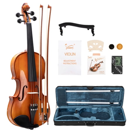 Glarry 4/4 Acoustic Violin Kit, Wood Fiddle Set w/Rectangular Case, 2 Bows, 3 In 1 Digital Metronome, Tuner and Extra Strings & Bridge, Natural Varnish
