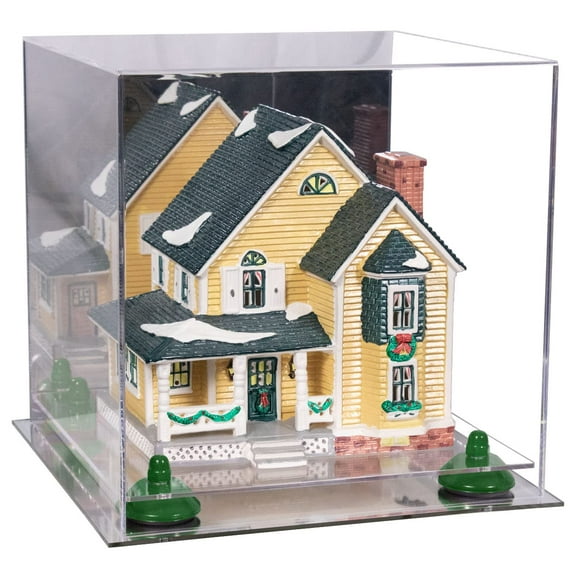 Better Display Cases Acrylic Versatile Display Case - Medium Square Box with Mirror Case, Green Risers and Mirror Base10" x 10" x 10" (V33/A028)