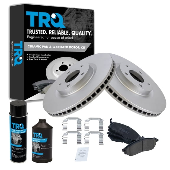 TRQ Front Ceramic Brake Pad & Coated Rotor Kit w/Fluids for Infiniti Nissan BKA24698 Fits select: 2013-2014 NISSAN MURANO, 2008-2012 INFINITI EX35