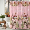 thumbnail image 3 of Shower Curtain 72"W x 84"L Merry Christmas Xmas Tree Deer Snowflake Pink Fabric Shower Curtains Set with Hooks Water Repellent Bathroom Curtains Machine Washable Bathroom Accessories, 3 of 9