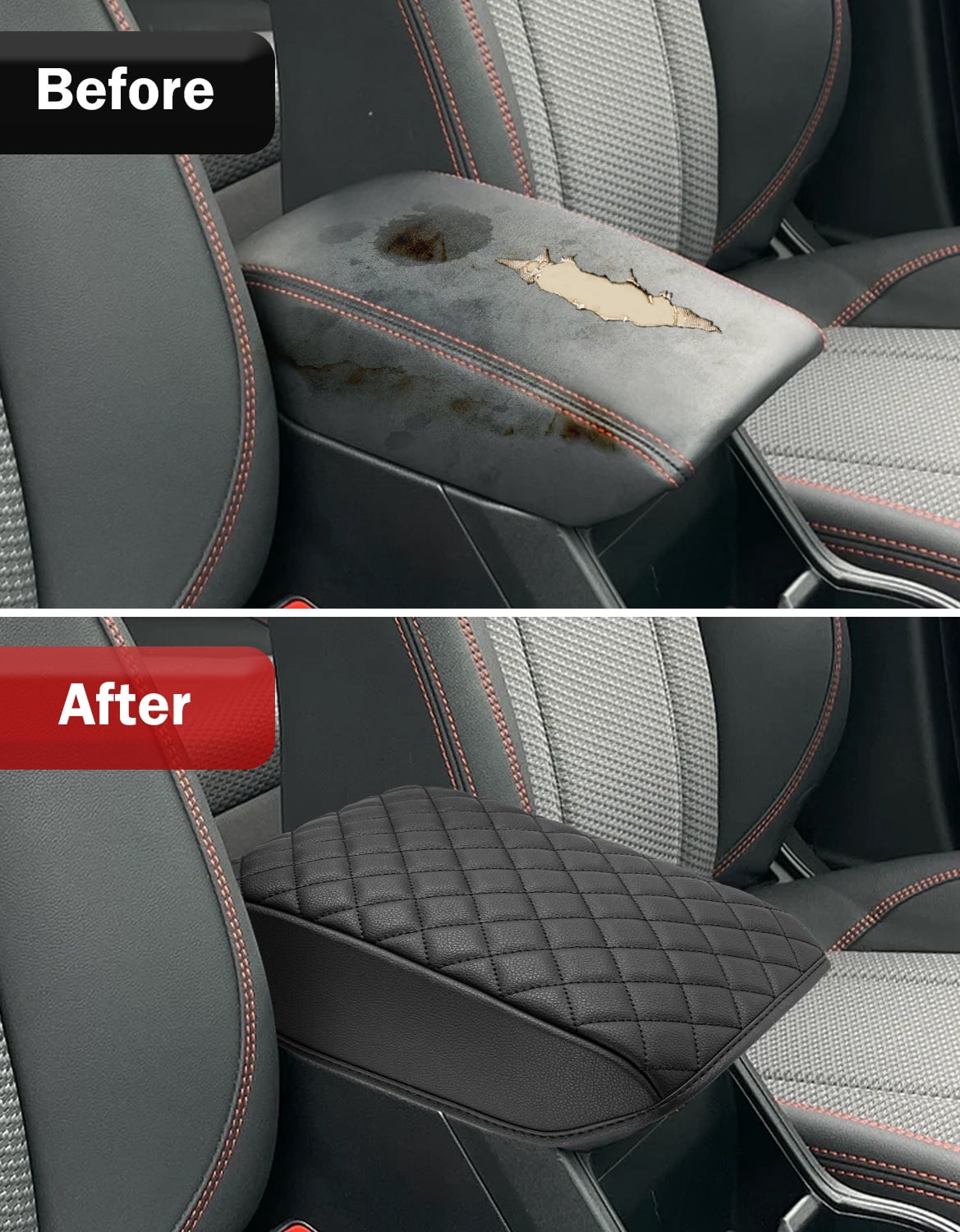 KBH Center Console Armrest Cover for Subaru Forester Accessories 2019-2025, Leather Middle Console Cover Cushion Pad for Car Interior, Black