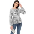 thumbnail image 5 of Women's Long Sleeve Sequin Crew Neck Fashion Pullovers Sweatshirt, Silver, Large, 5 of 6