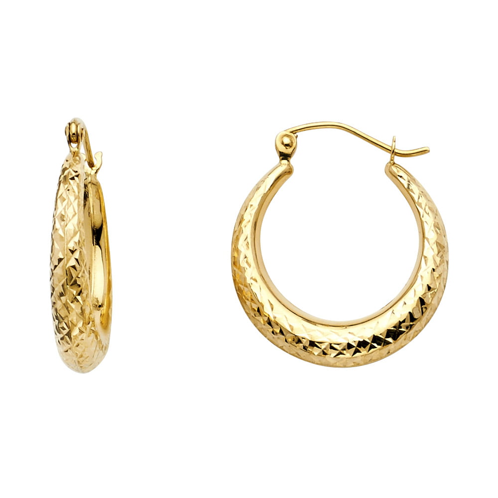 14k Yellow Gold Diamond-Cut Moon Shape Hoop Womens Earrings 20MM X 20MM ...
