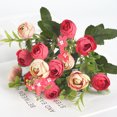 thumbnail image 3 of Ramo de flores artificiales para el hogar, oficina, escritorio, tela de seda, decoración floral falsa, ramo de capullos de rosa, rojo vino 3 piezas seitruly ZHF0580-05, 3 of 4