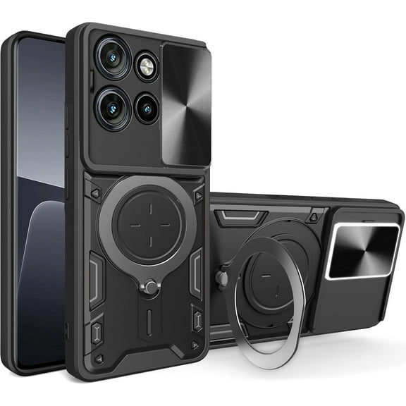 Case for Moto Edge 50 Neo,Military Flashing [Built-in Kickstand] Magnetic Rotate Ring Holder Heavy Duty TPU PC Shockproof Protect Phone Case for Motorola Moto Edge 50 Neo/Moto S50 5G (Black)