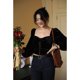 thumbnail image 2 of Camisas de terciopelo recortadas vintage para mujer, blusas negras con cuello cuadrado y vendaje, blusas elegantes de manga larga ajustadas para oficina para mujer, nuevas, 2 of 4