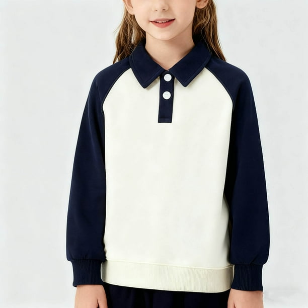 Sudaderas sin capucha Ropa para niños Camisa con bloques de color para niños y niñas Sudadera con solapa con inserción en los hombros Top infantil de primavera en contraste Camiseta de algodón para ni