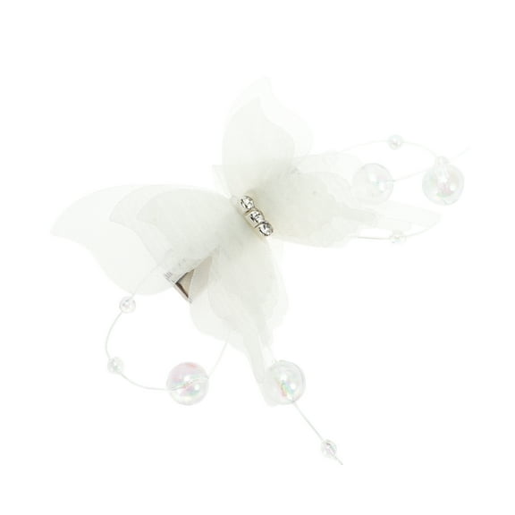 Unique Bargains 1 Pc Duckbill Butterfly Bead Hair Clips Hairdo Clip for Home Green White