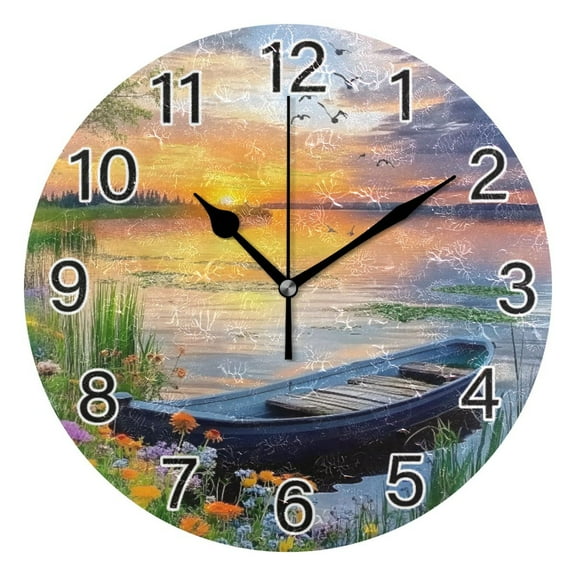 Ryvnso Lake Scene Wall Clock Non Ticking Silent Kitchen Clock Battery Operated Clocks 10 inch