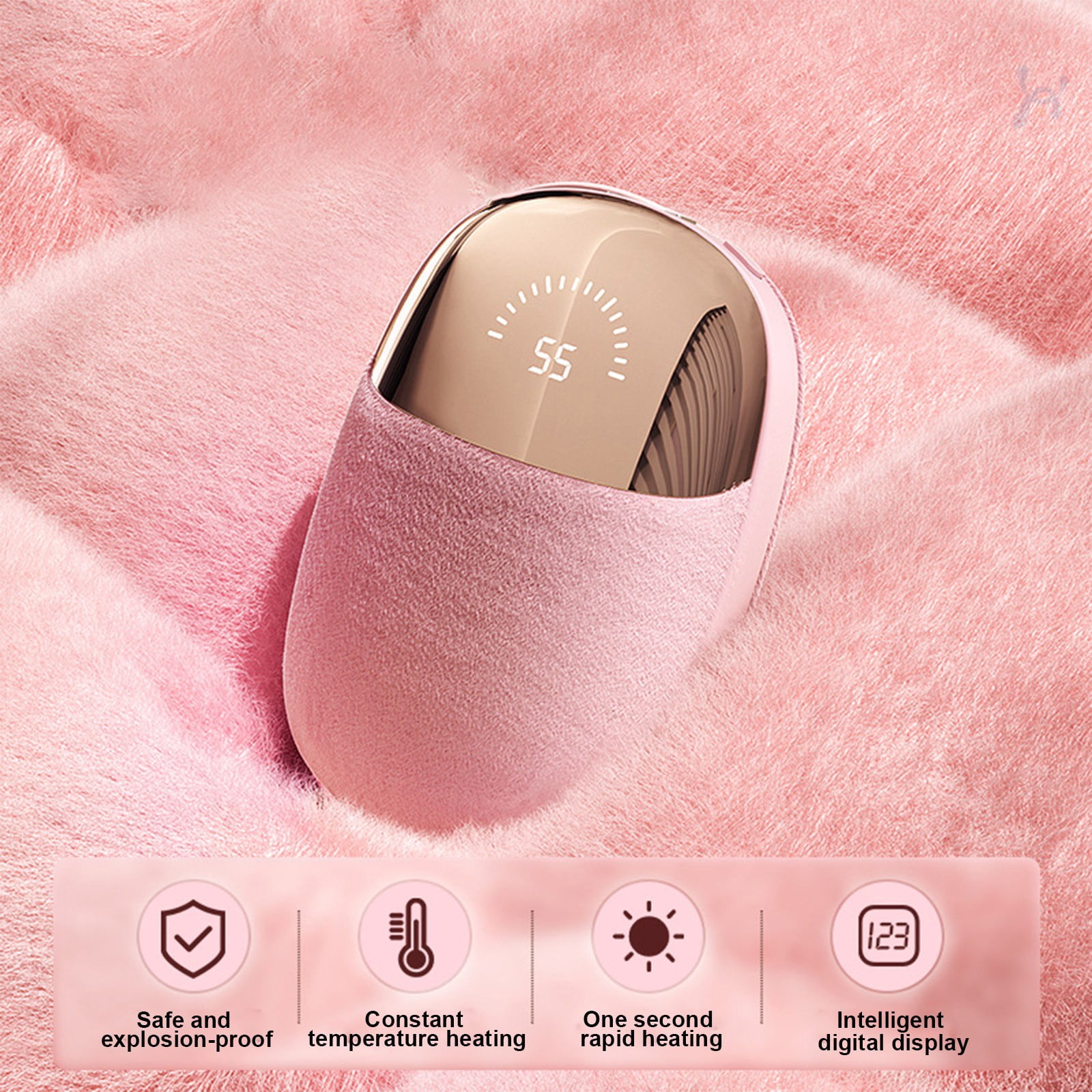 SPOORYYO Intelligent Plush Hand Warmer with Digital Display and Three Temperature Settings, Portable and Rechargeable