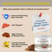 Healblend Mushroom Plus+ Powder 2000mg - 10 Organic Mushrooms for Brain, Immune & Stress Support - Adaptogenic Supplement - 60-Day Supply