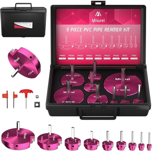 9 Pcs PVC Pipe Reamer Kit With 1/2inch, 3/4inch, 1inch, 1 1/4inch, 1 1/2 inch, 2 inch, 2-1/2 inch, 3inch, 4inch, 2 Carbide Inserts, Aluminum PVC Fitting Saver, Plumbing tools for SCH40