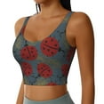 thumbnail image 2 of Fotbe Ladybug Pattern Womens' Sports Bra Longline Wirefree Padded with Medium Support Sports Moisture-Wicking Workou Vest,Tank Top-, 2 of 7